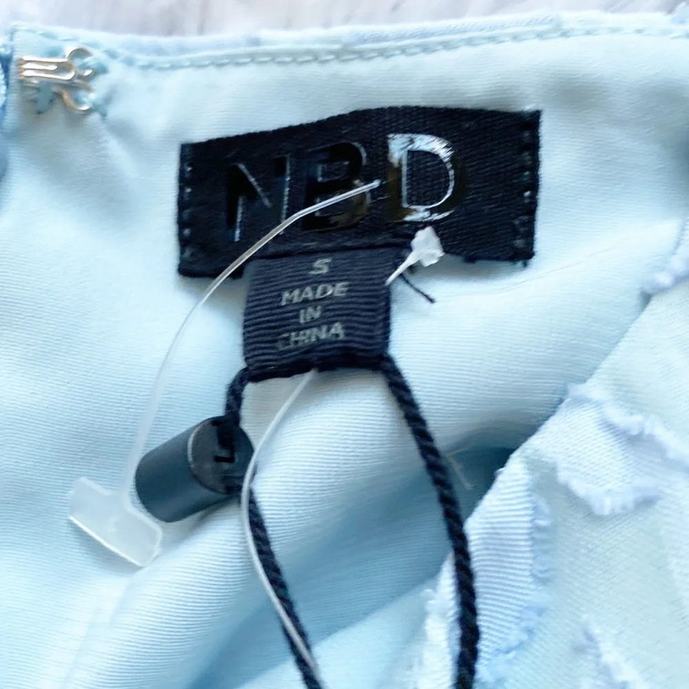 NWT NBD x Revolve Bex Baby Blue Chiffon Crop long sleeve top blouse women size S